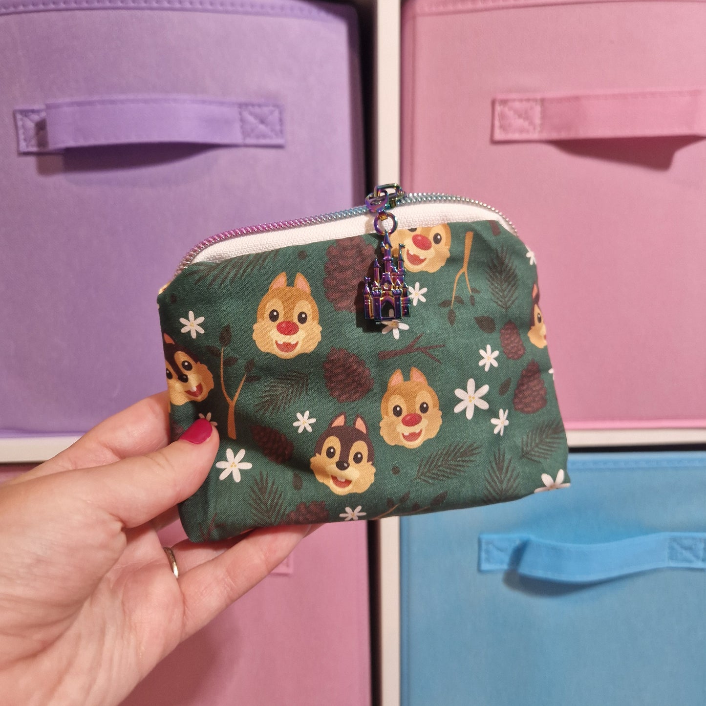 Cheeky Chipmunk mini triangle shaped pouch cosmetic bag zipper pull