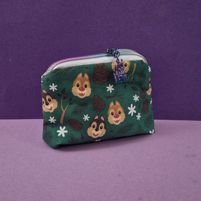Cheeky Chipmunk mini triangle shaped pouch cosmetic bag zipper pull