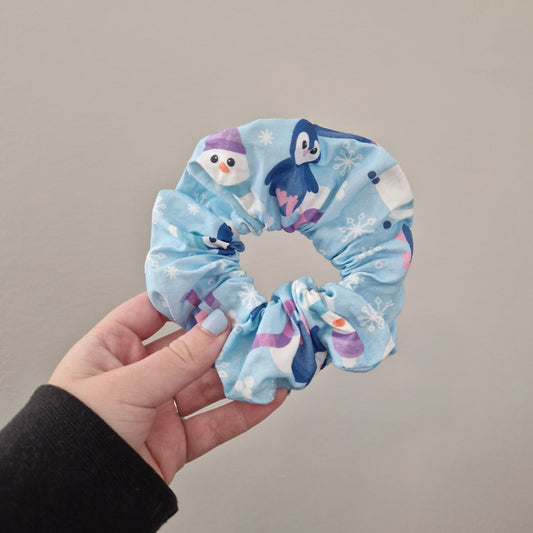 Snow penguin themed cotton hair scrunchie