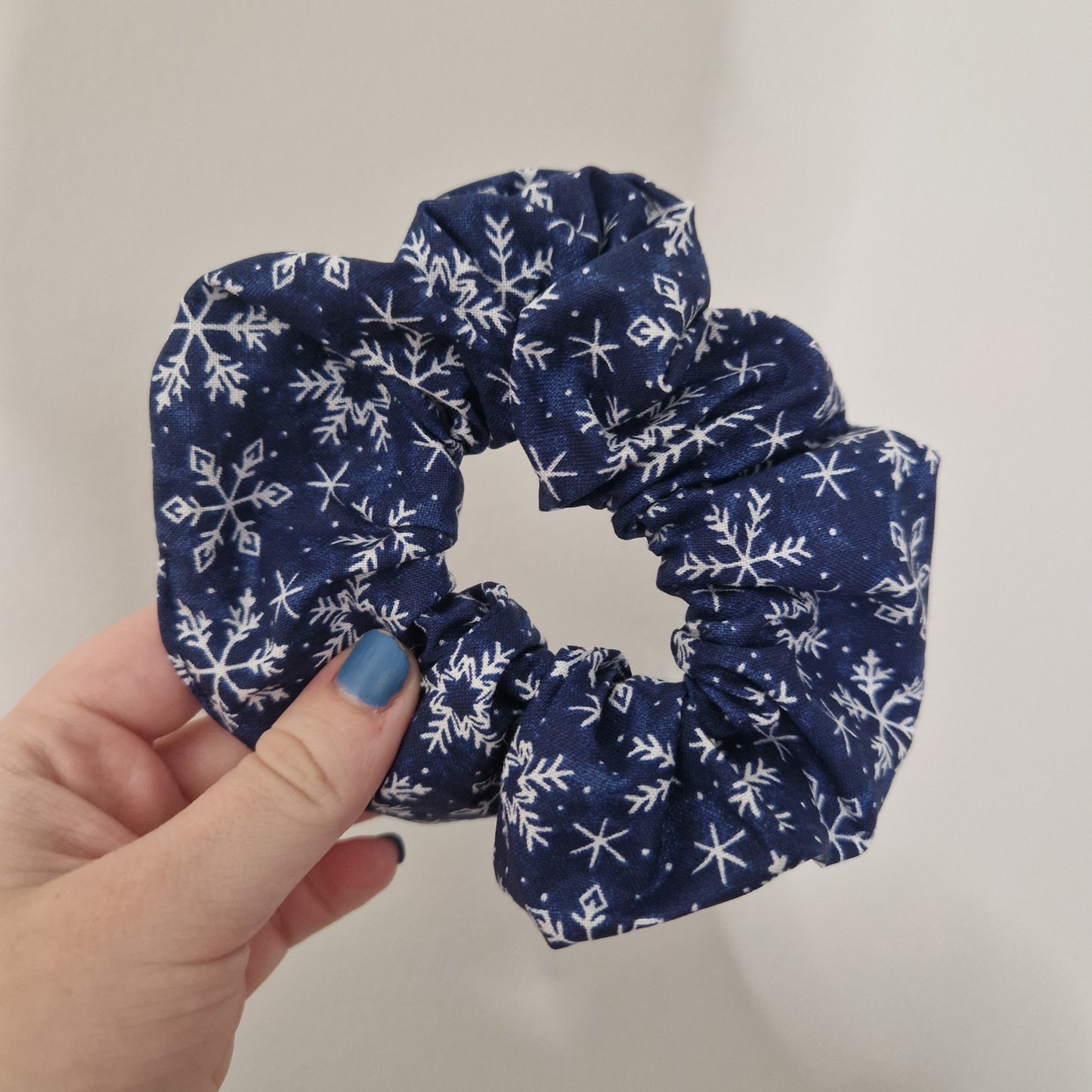 Snowflake themed cotton hair scrunchie