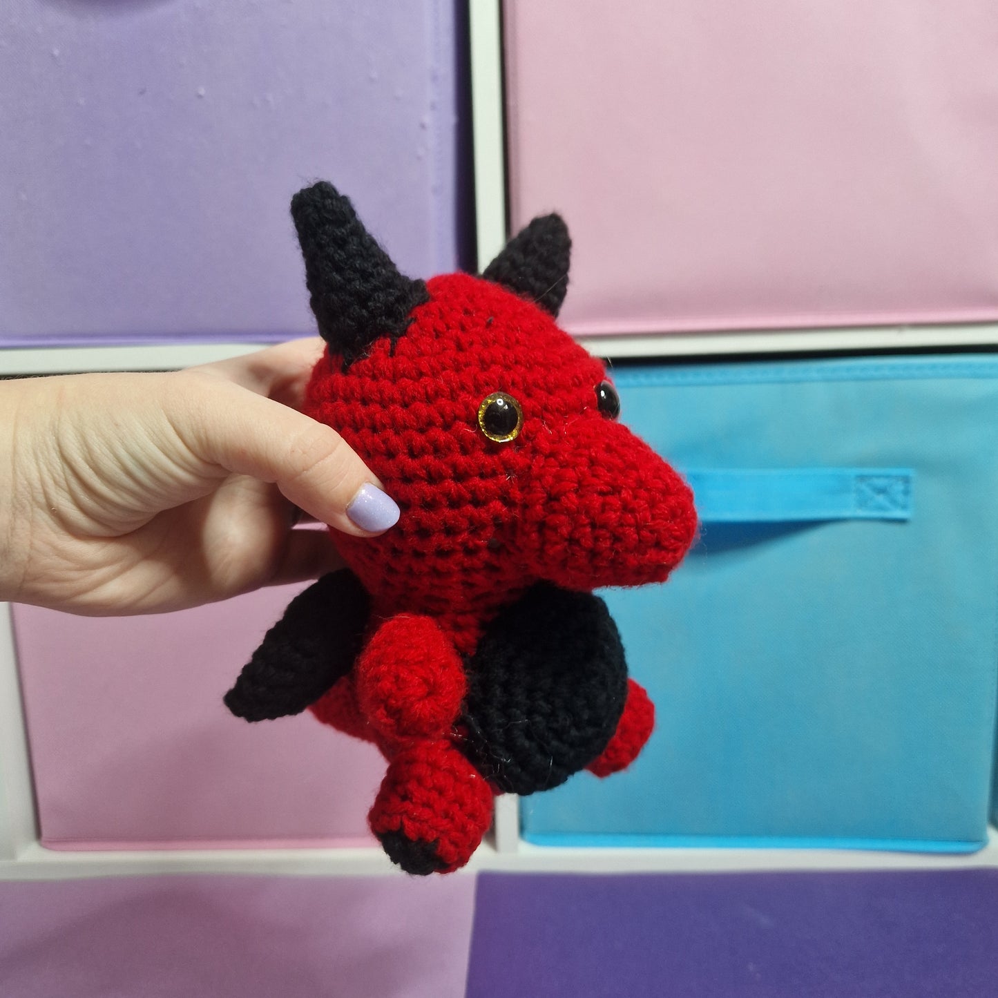 Red crochet dragon