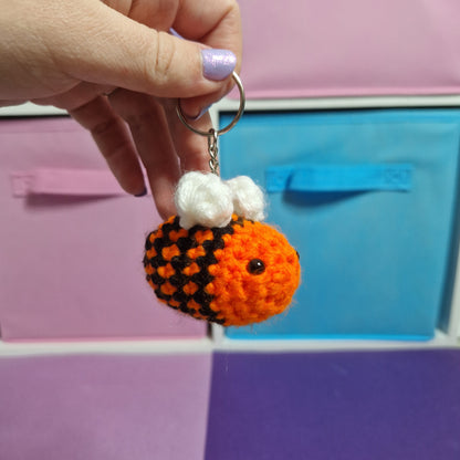 Orange bumble bee yarn crochet keyring