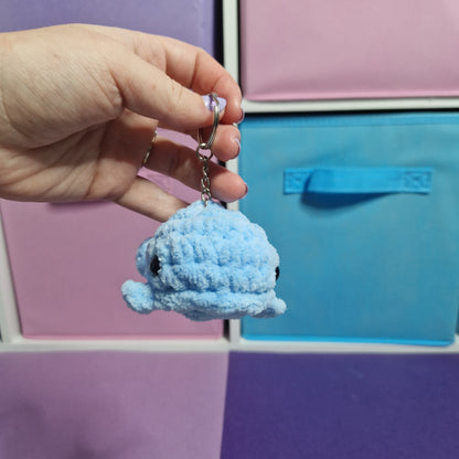Blue whale chenille yarn crochet keyring