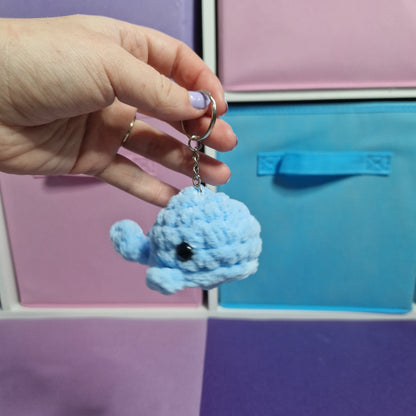 Blue whale chenille yarn crochet keyring