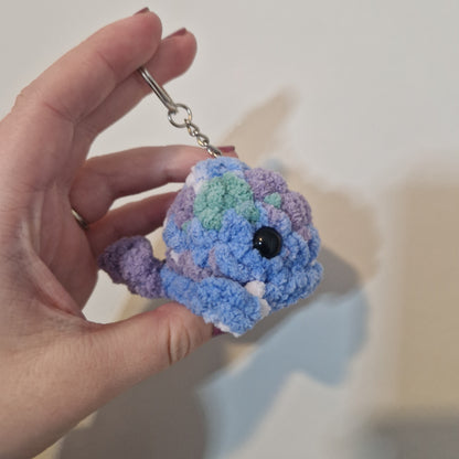Blue and green mini whale chenille yarn crochet keyring
