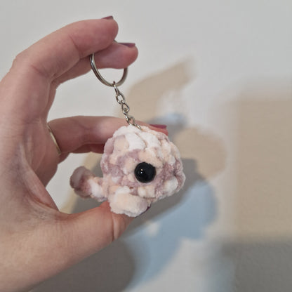 Beige mini whale chenille yarn crochet keyring