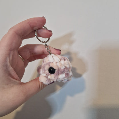 Beige mini whale chenille yarn crochet keyring