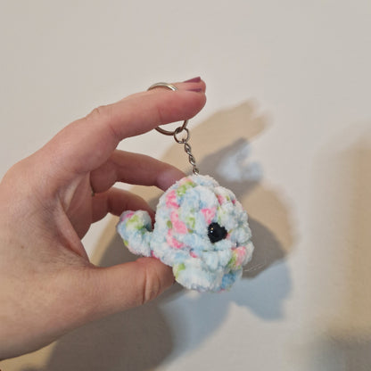 Blue floral mini whale chenille yarn crochet keyring