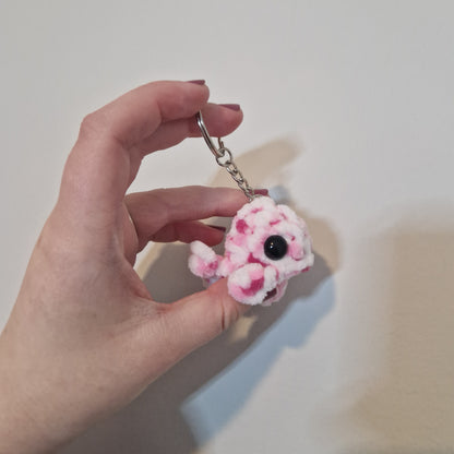 Pink and white mini whale chenille yarn crochet keyring