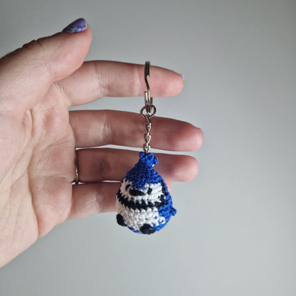 Blue Jay yarn micro crochet keyring