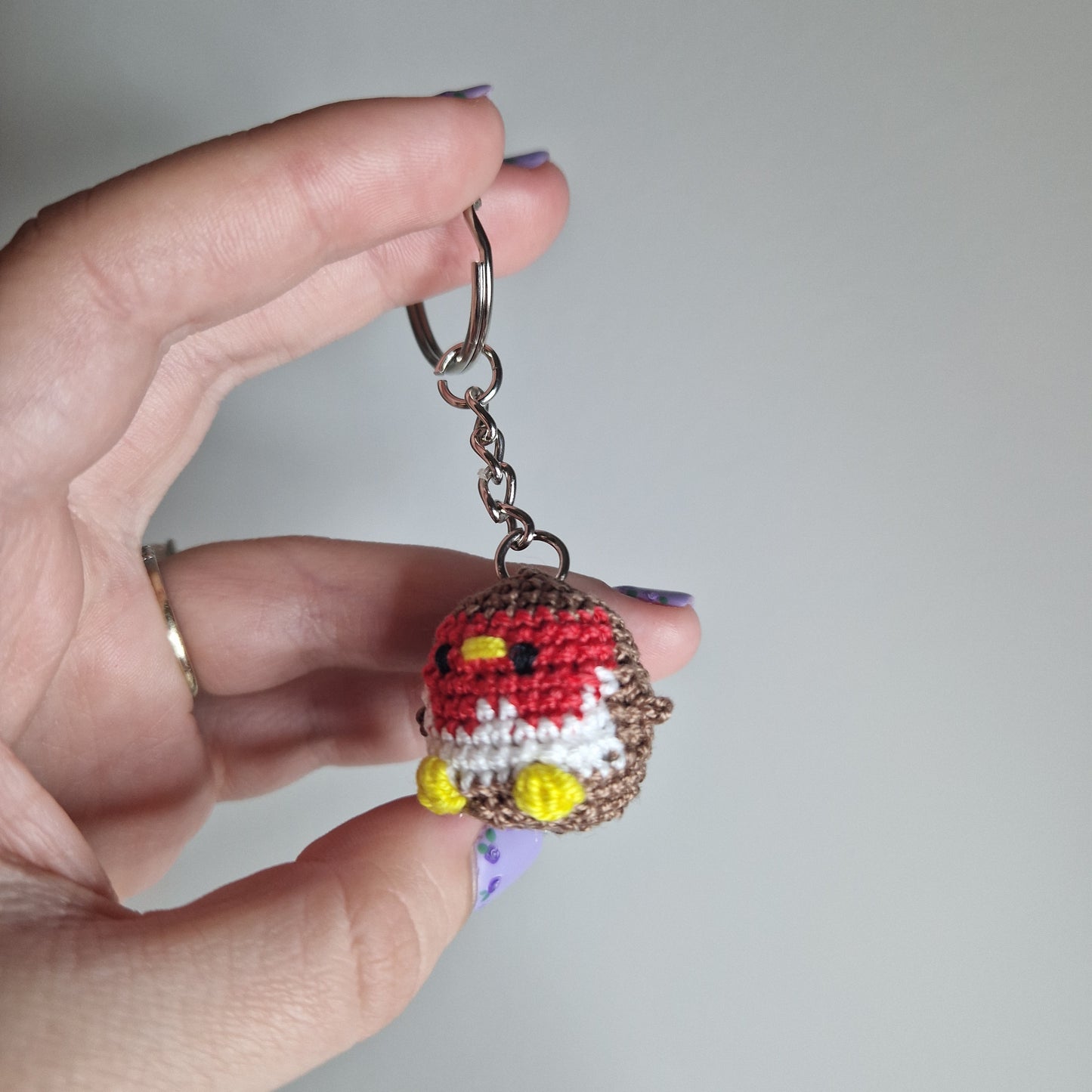 European Red Robin micro crochet keyring