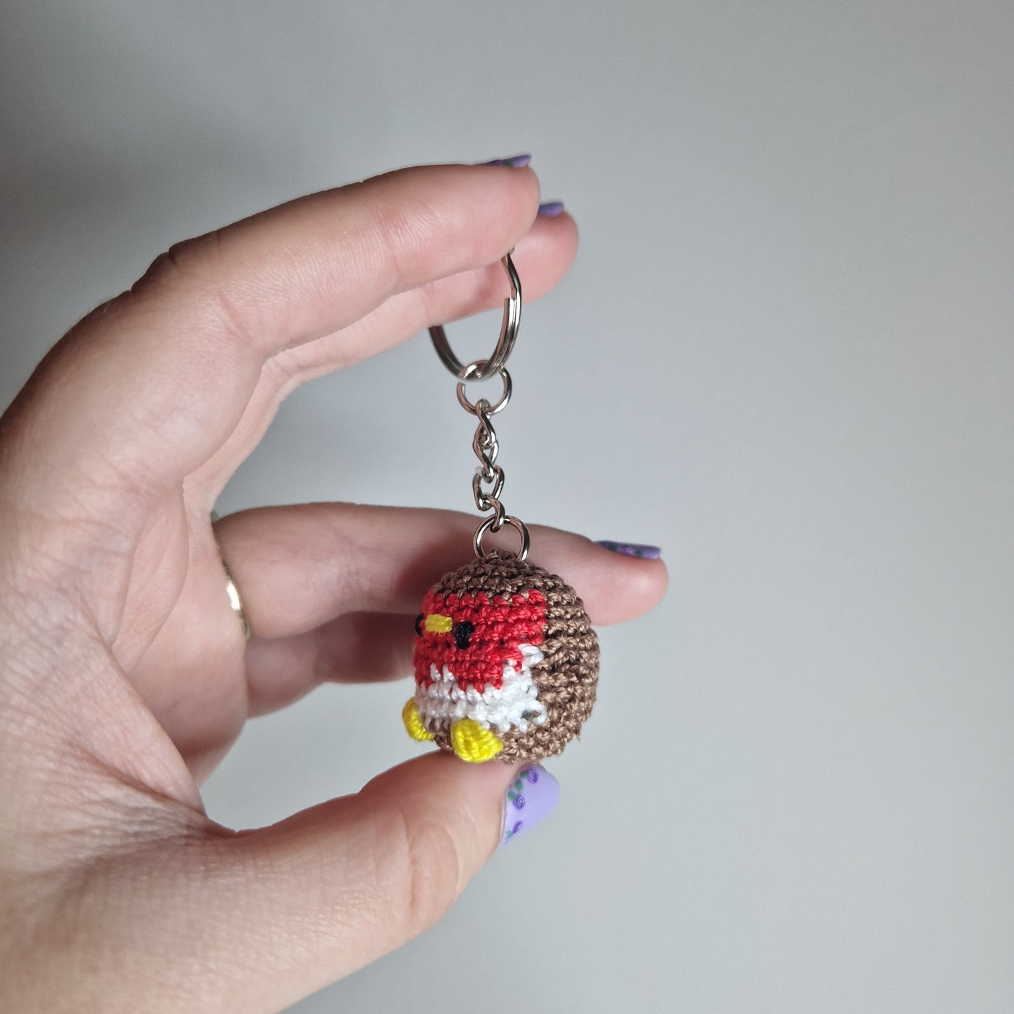 European Red Robin micro crochet keyring