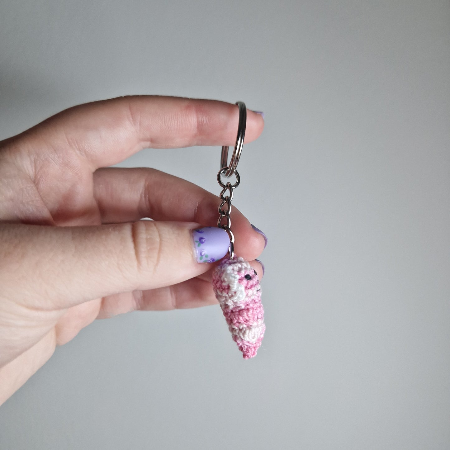 Pink Axolotl micro crochet keyring