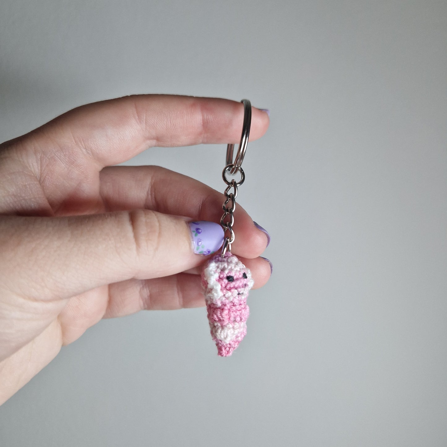 Pink Axolotl micro crochet keyring