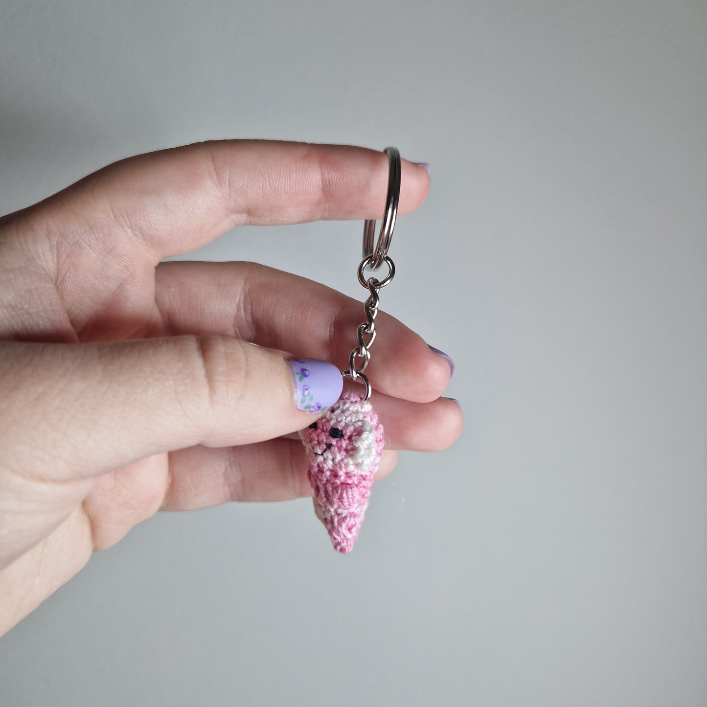 Pink Axolotl micro crochet keyring