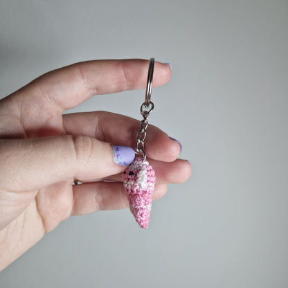 Pink Axolotl micro crochet keyring