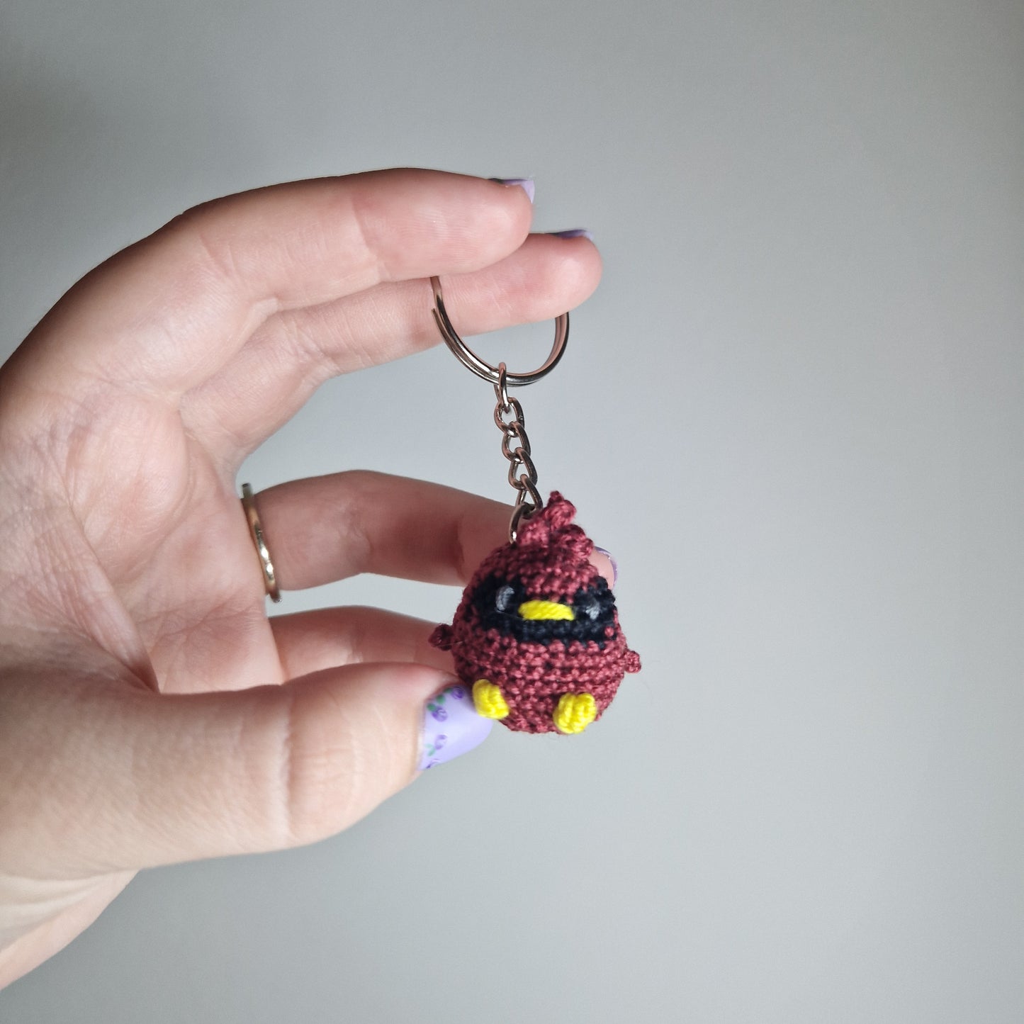 Red Cardinal micro crochet keyring