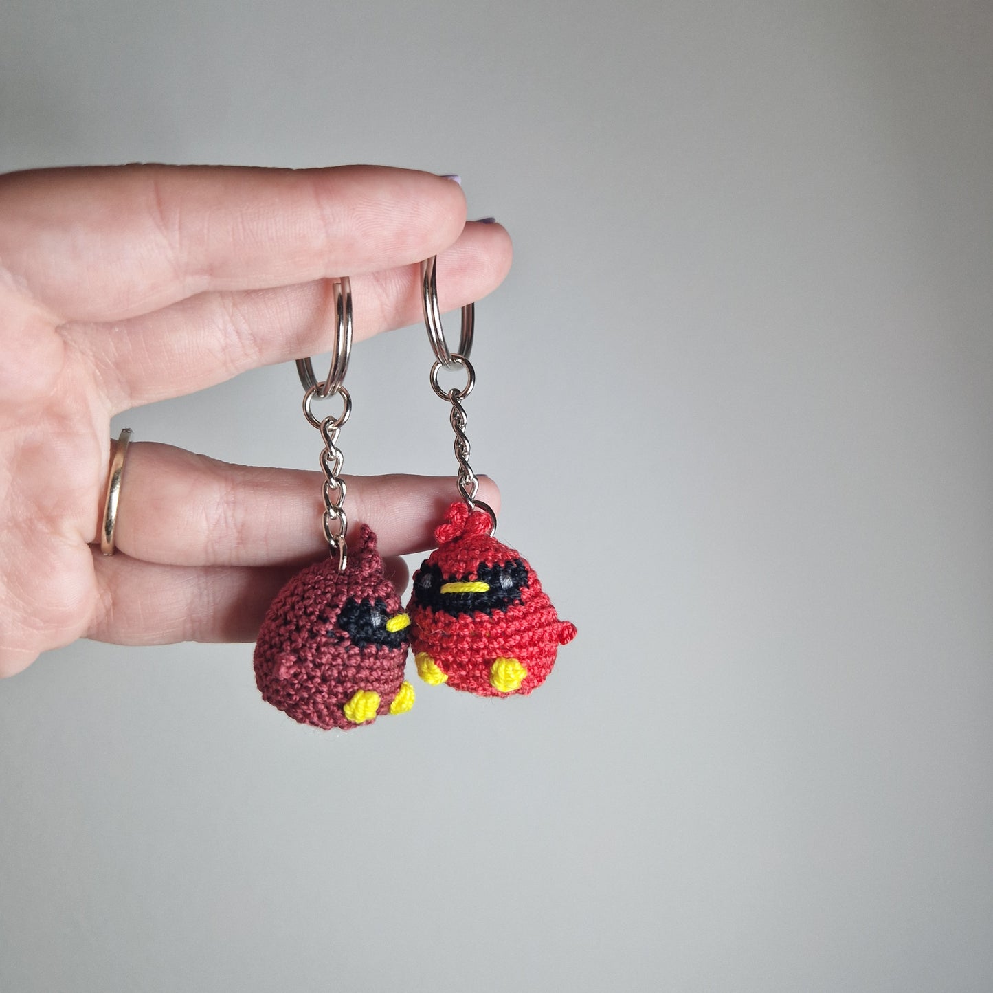 Red Cardinal micro crochet keyring