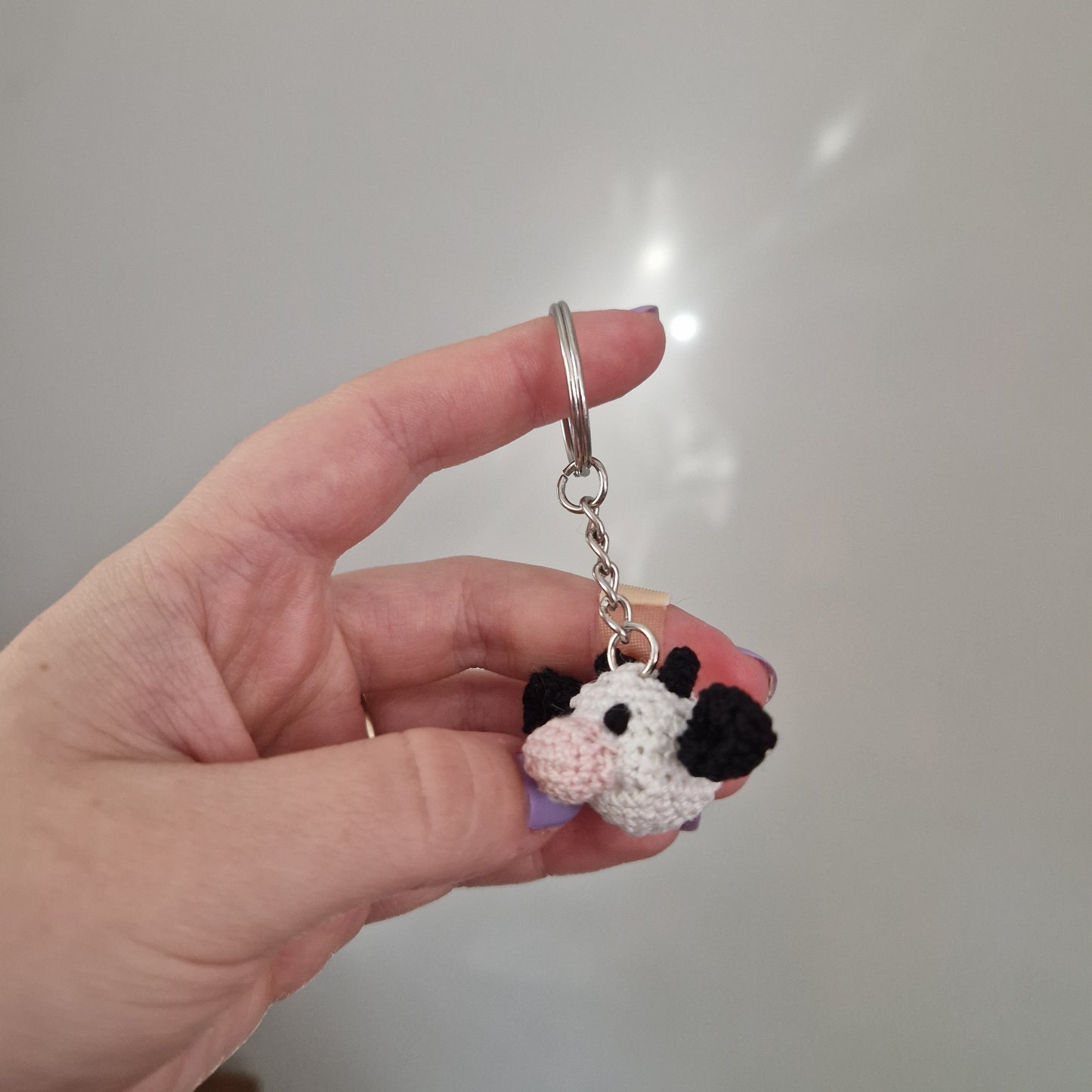 Cow head micro crochet keyring