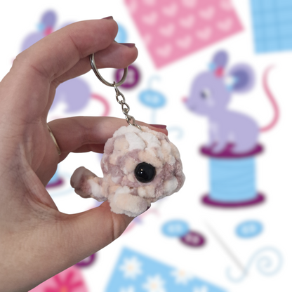 Beige mini whale chenille yarn crochet keyring