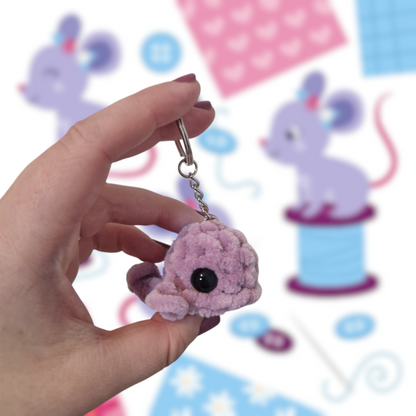 Dusty lilac mini whale chenille yarn crochet keyring