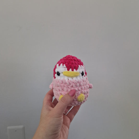 Pink penguin crochet plushie