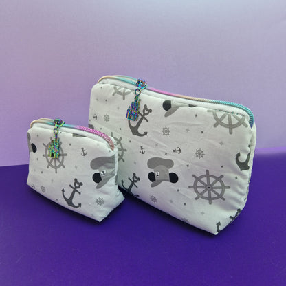 Oh Steamboat Mouse lined triangle cosmetic bag with castle zipper pull