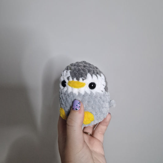 Grey penguin small crochet plushie