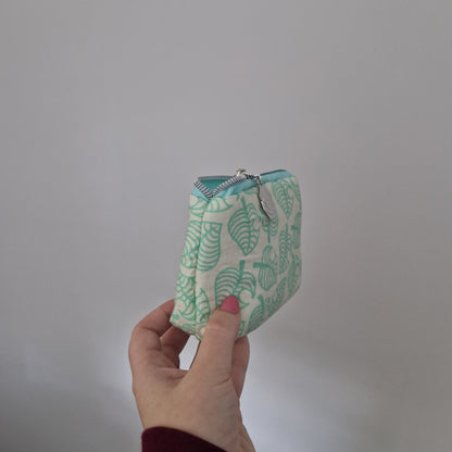 Island Leaf mini triangle shaped pouch cosmetic bag with zipper pull