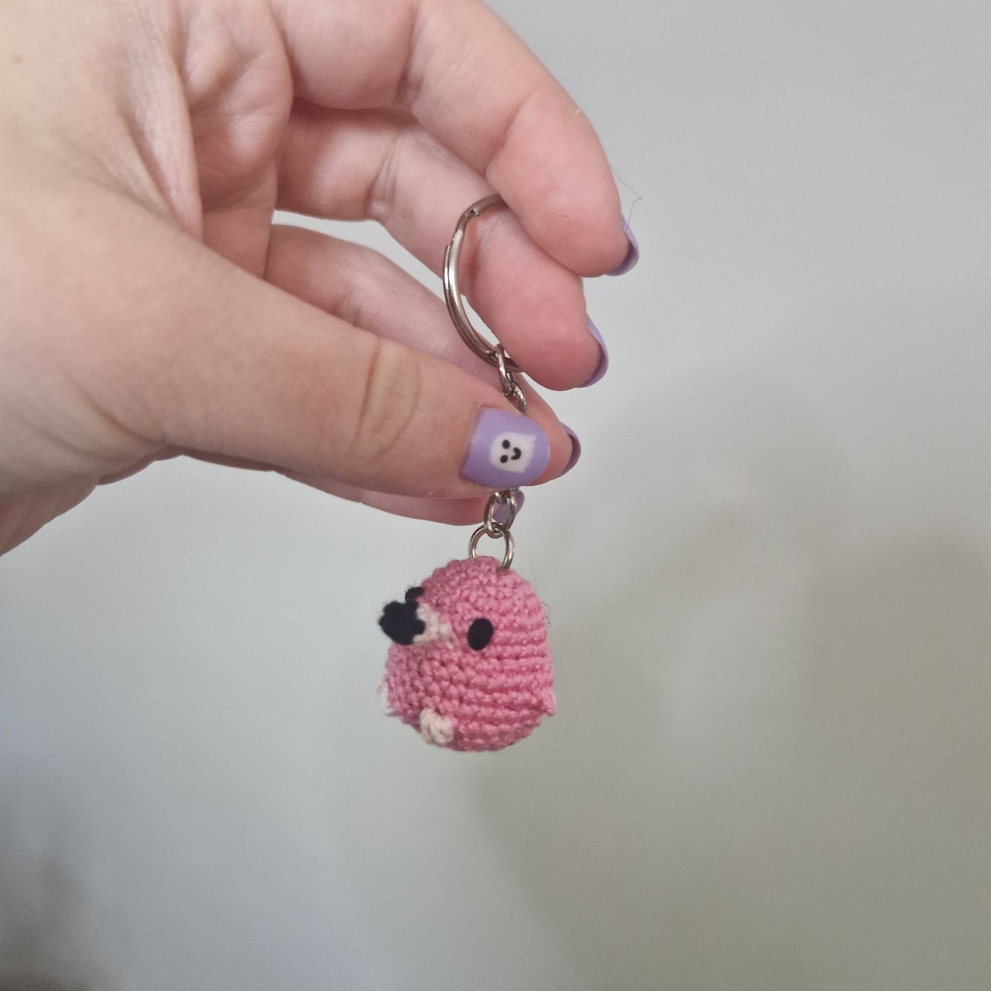 Flamingo micro crochet keyring