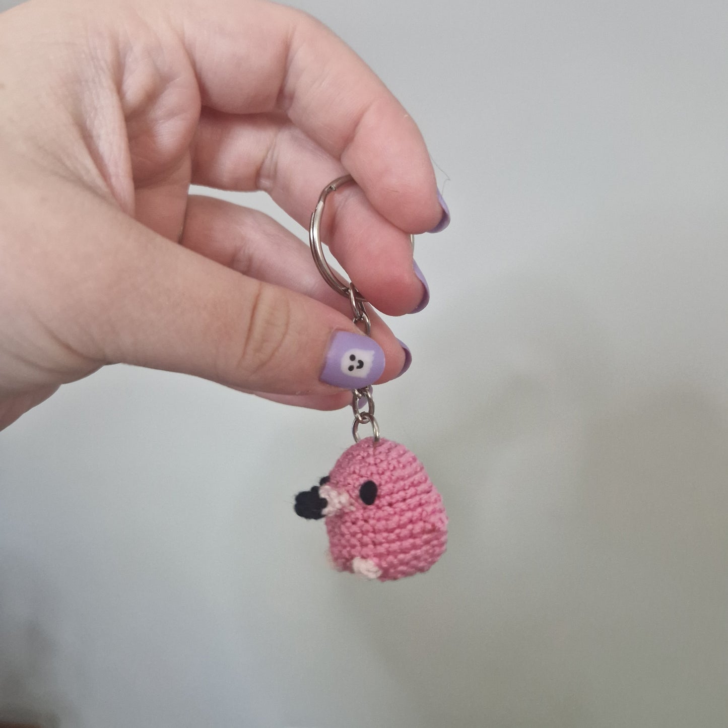 Flamingo micro crochet keyring
