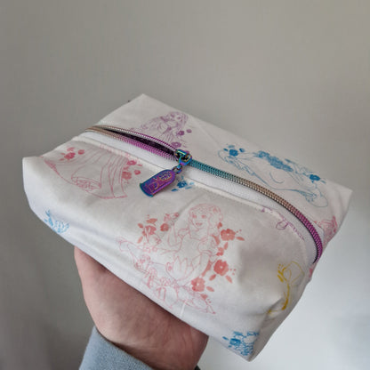Princess lined boxy cosmetic bag with matching zipper pull