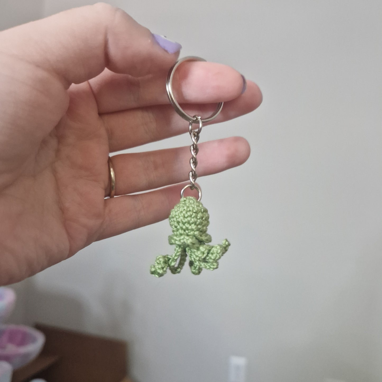 Jellyfish micro crochet keyring