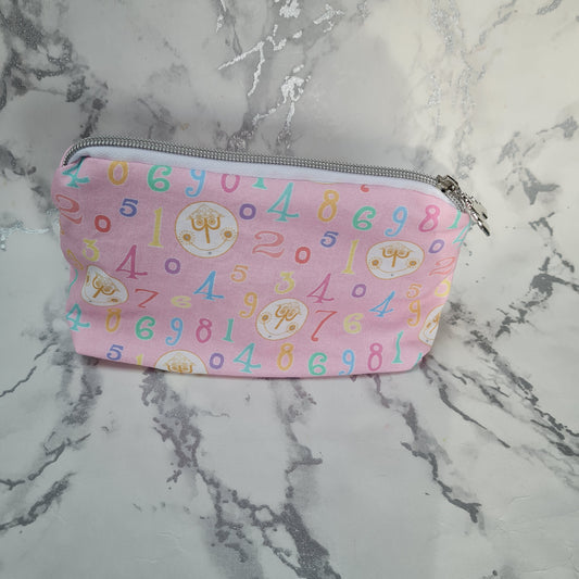 Pink Clock lined triangle cosmetic bag with zipper - Park inspired