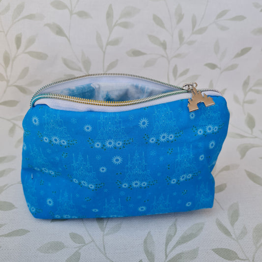 Floral Ice Palace lined triangle cosmetic bag with zipper pull